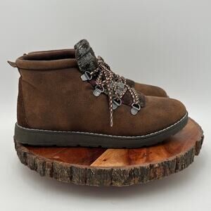 Skechers Bobs Alpine Faux Suede Ankle Boots Brown Sz 8 Memory Foam Gorpcore EUC